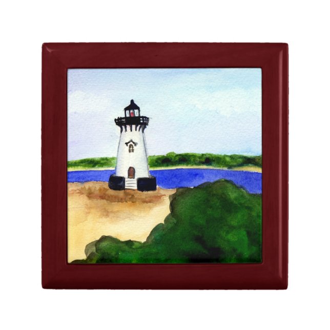 Edgartown Harbor Lighthouse Jewelry Box Art Gift (Front)