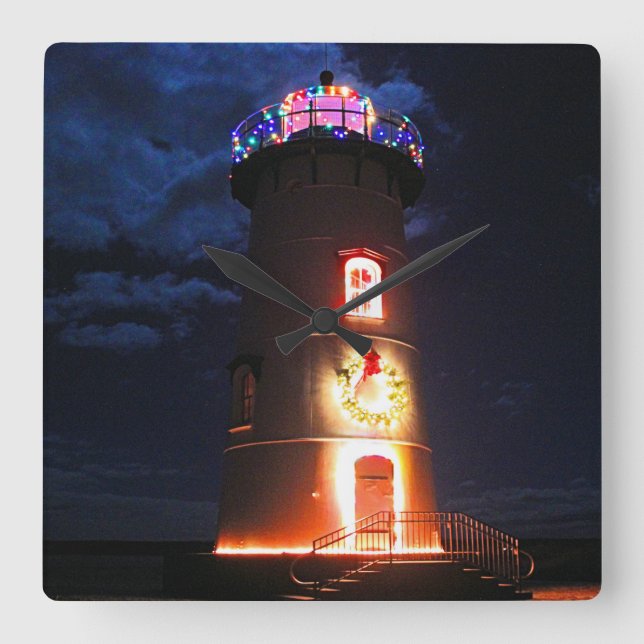 Edgartown Harbor Lighthouse, Martha's Vineyard MA Square Wall Clock (Front)