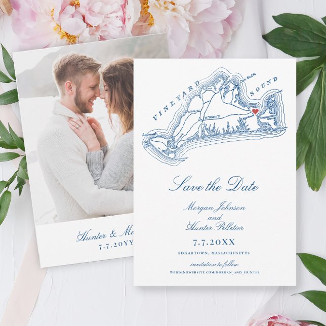 Edgartown MA Elegant Navy Blue Wedding Save The Date (Edgartown MA Map Save the Date for an elegant Navy Blue Martha's Vineyard Wedding Coastal Map Design)