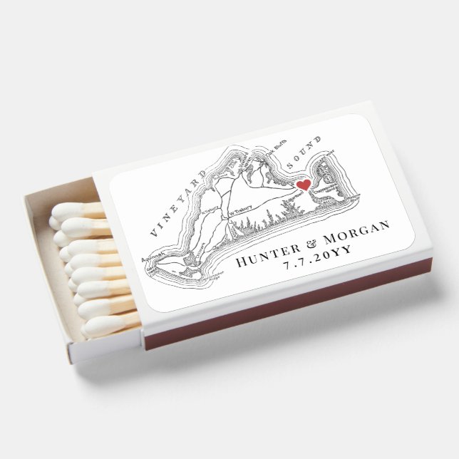 Edgartown MA Map Elegant Black White Wedding Favor Matchboxes (Front Open)