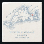 Edgartown MA Martha's Vineyard Blue Wedding Favor Stone Coaster<br><div class="desc">Commemorate your Martha's Vineyard wedding with these elegant stone coasters featuring a navy blue map design. A timeless keepsake, they make the perfect wedding favor for guests attending your Edgartown celebration. Ideal for venues like Harbor View Hotel, The Kelley House, The Boathouse, The Chappy Beach Club, and Dr. Daniel Fisher...</div>