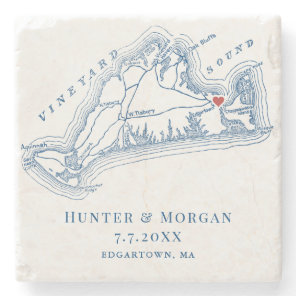 Edgartown MA Martha's Vineyard Blue Wedding Favor Stone Coaster