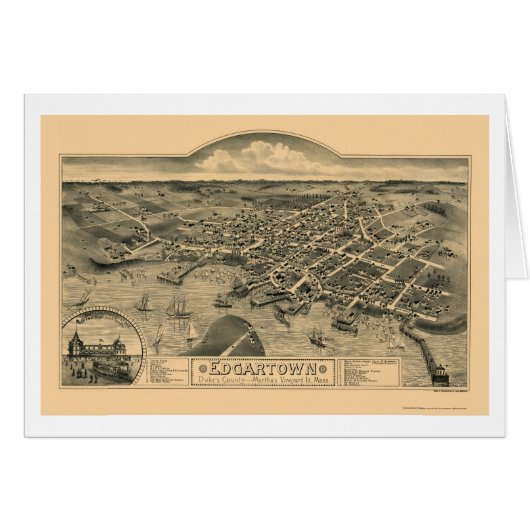 Edgartown, MA Panoramic Map - 1886 Cards (Front Horizontal)