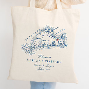 Edgartown MA Wedding Favor Navy Blue Welcome Tote Bag