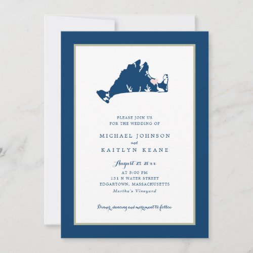 EDGARTOWN Marthas Vineyard Blue Map Wedding Invita Invitation