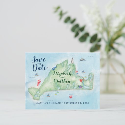 Edgartown marthas vineyard map save the date announcement postcard zazzle