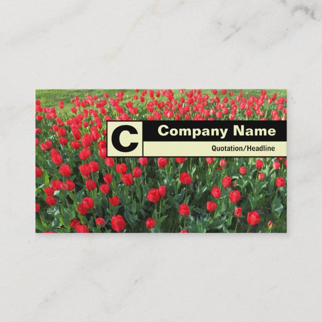 Edge Labeled Monogram - Bed of Red Tulips 01 Business Card (Front)