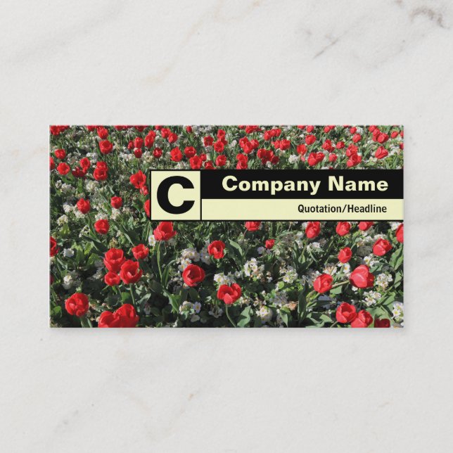 Edge Labeled Monogram - Red Tulips and Primroses Business Card (Front)