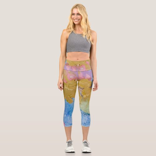 Edge of the Plains modern abstract pastel colours  Capri Leggings