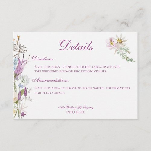 Edge of Wildflowers Wedding Details Enclosure Card