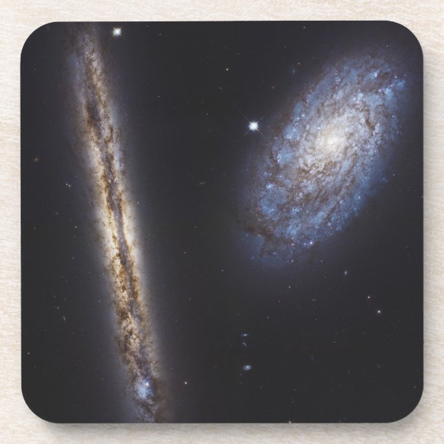 Edge-On Galaxy Ngc 4302 & Tilted Galaxy Ngc 4298 Beverage Coaster (Front)
