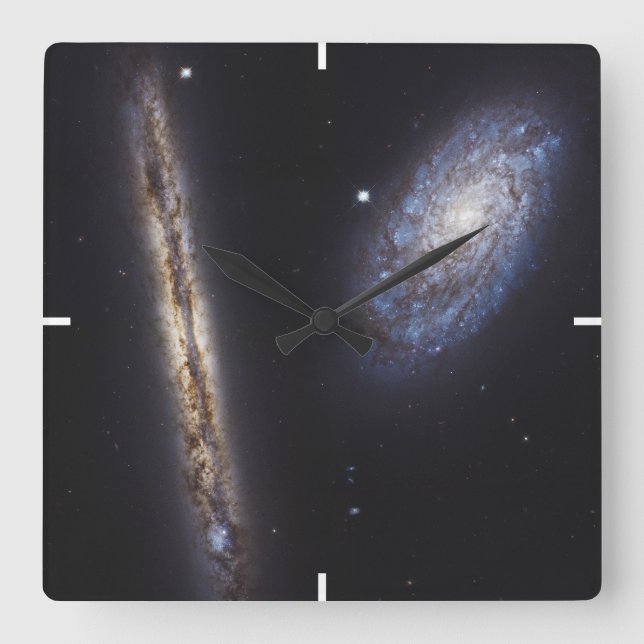 Edge-On Galaxy Ngc 4302 & Tilted Galaxy Ngc 4298 Square Wall Clock (Front)