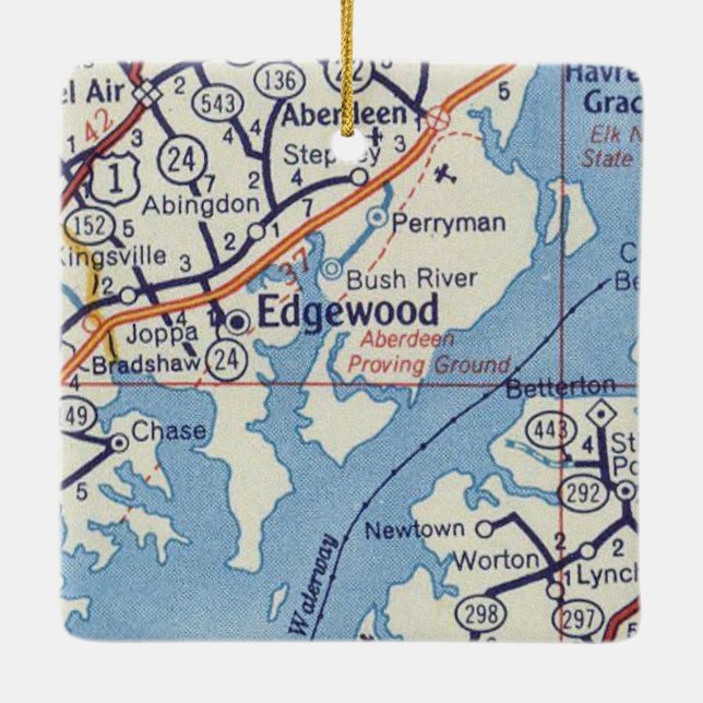 Edgewood MD Vintage Map Ceramic Ornament (Back)