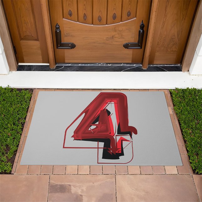 Edgy Abstract Red and Black Number 4  Doormat (Creator Uploaded)