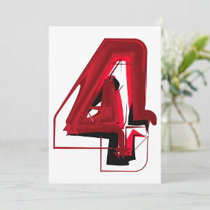 Edgy Abstract Red and Black Number 4  Invitation
