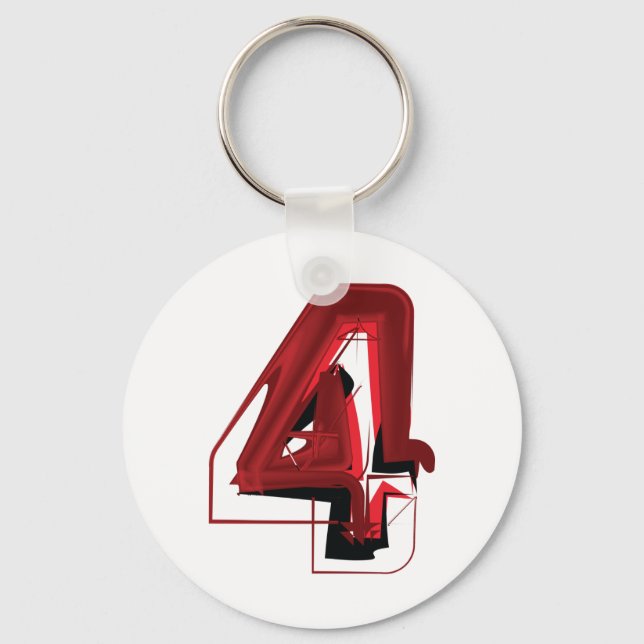 Edgy Abstract Red and Black Number 4  Keychain (Front)