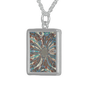 Edgy African Urban Pop Art Abstract Optical Design Sterling Silver Necklace