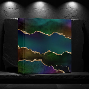 Edgy Agate   Dark Moody Jewel Tone Mystic Teal 3 Ring Binder