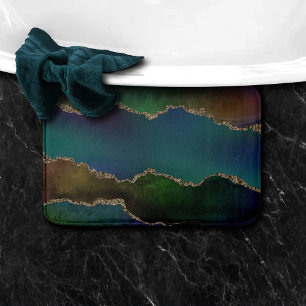 Edgy Agate Dark Moody Jewel Tone Mystic Teal Bath Mat