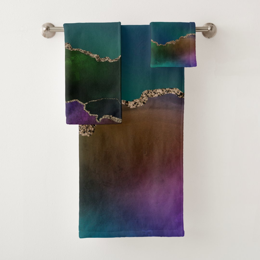 Edgy Agate | Dark Moody Jewel Tone Mystic Teal Bath Towel Set | Zazzle