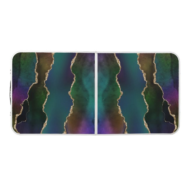 Edgy Agate | Dark Moody Jewel Tone Mystic Teal Beer Pong Table (Top)