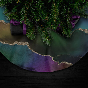 Edgy Agate Dark Moody Jewel Tone Mystic Teal Brushed Polyester Tree Skirt