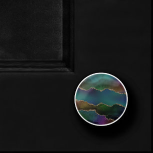 Edgy Agate   Dark Moody Jewel Tone Mystic Teal Ceramic Knob