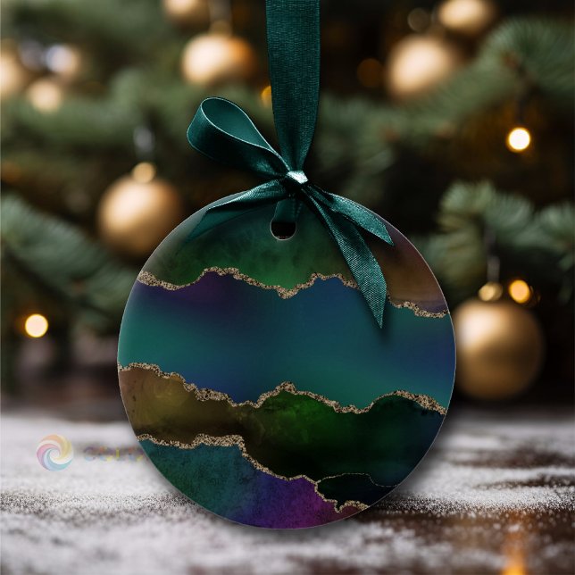 Edgy Agate | Dark Moody Jewel Tone Mystic Teal Ceramic Ornament (Creator Uploaded)