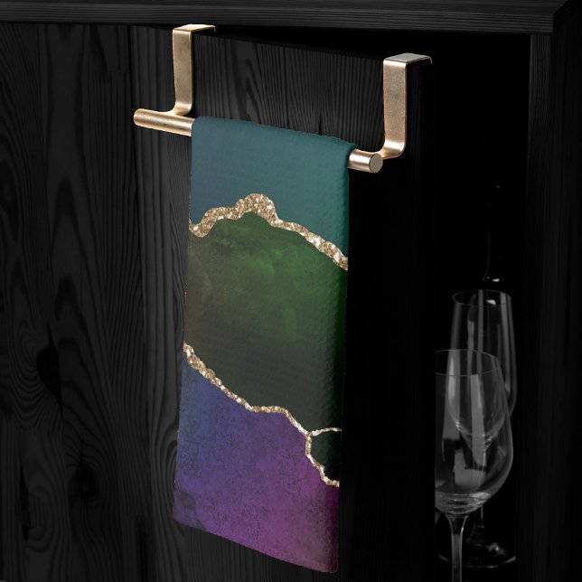 Edgy Agate | Dark Moody Jewel Tone Mystic Teal Kitchen Towel (Creator Uploaded)
