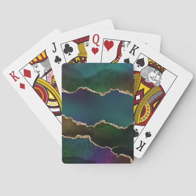 Edgy Agate | Dark Moody Jewel Tone Mystic Teal Poker Cards (Back)
