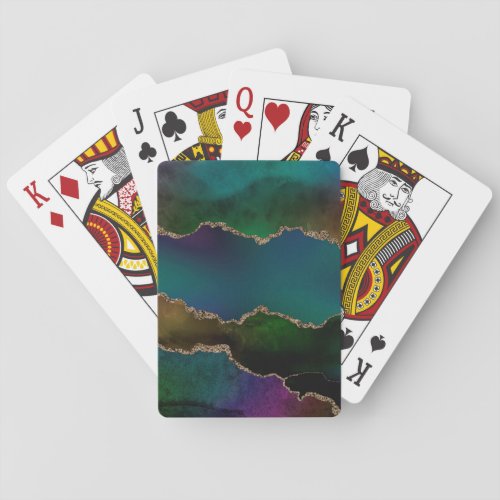 Edgy Agate  Dark Moody Jewel Tone Mystic Teal Poker Cards