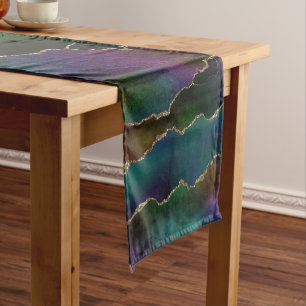 Edgy Agate Dark Moody Jewel Tone Mystic Teal Short Table Runner