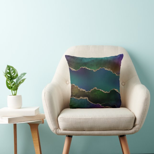 Edgy Agate | Dark Moody Jewel Tone Mystic Teal Throw Pillow (Chair)