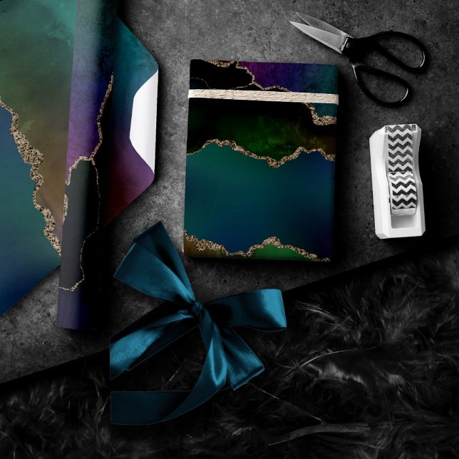 Edgy Agate | Dark Moody Jewel Tone Mystic Teal Wrapping Paper (Creator Uploaded)