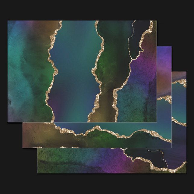 Edgy Agate | Dark Moody Jewel Tone Mystic Teal Wrapping Paper Sheets (Creator Uploaded)