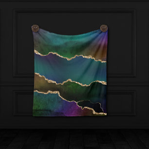 Edgy Agate Dark Moody Jewel Tone Teal Fleece Blanket