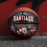 Edgy All-Star Sports Photo Star Design Keepsake Basketball<br><div class="desc">Celebrate your all-star player with this edgy and personalized photo basketball design. Featuring a grungy black background and bold star elements, this eye-catching design is perfect for showcasing athletic talent. The front panel displays your custom name stretching across the basketball in a dynamic style, surrounded by blue accents that can...</div>