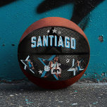 Edgy All-Star Sports Photo Star Design Keepsake Basketball<br><div class="desc">Celebrate your all-star player with this edgy and personalized photo basketball design. Featuring a grungy black background and bold star elements, this eye-catching design is perfect for showcasing athletic talent. The front panel displays your custom name stretching across the basketball in a dynamic style, surrounded by blue accents that can...</div>