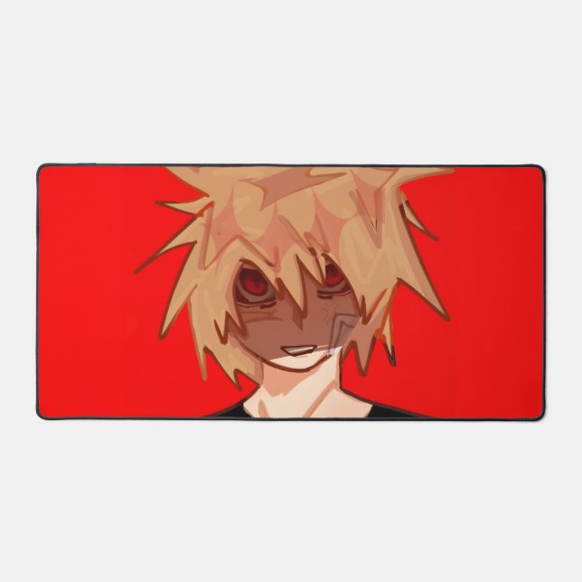 Edgy Anime Boy Aesthetic Desk Mat - Red & Black  (Front)