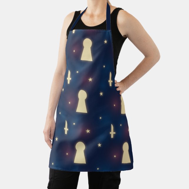 Edgy Apron With Stars, Knives & Keyholes Pattern (Insitu)