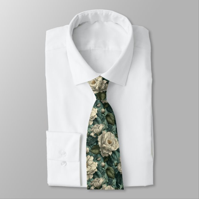 Edgy Best Man Gardenias Flower Neck Tie (Tied)