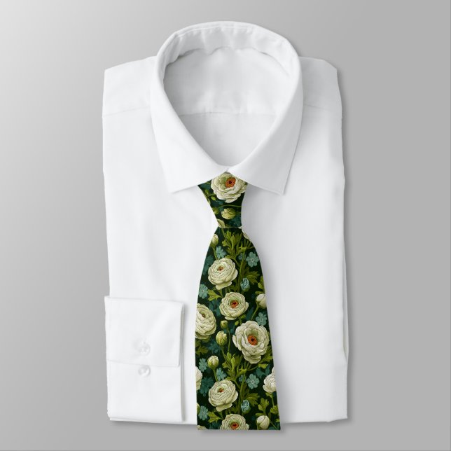Edgy Best Man Ranunculus Floral Neck Tie (Tied)