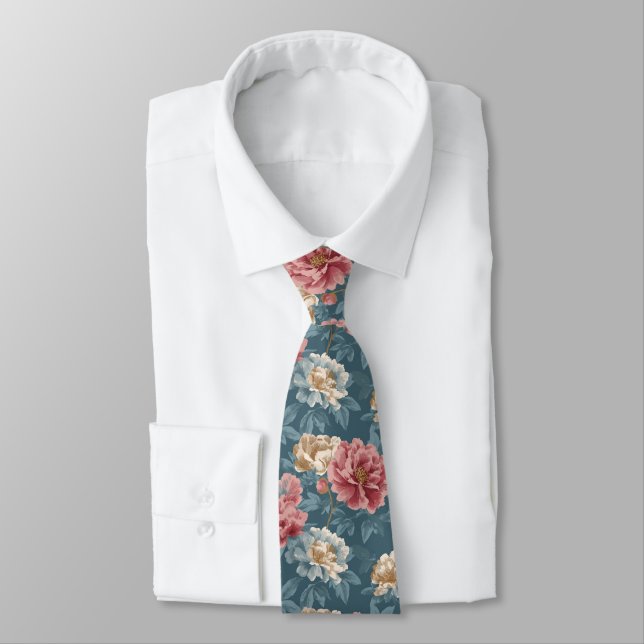 Edgy Birthday Gifts For Him Peonies Flower Neck Tie (Tied)