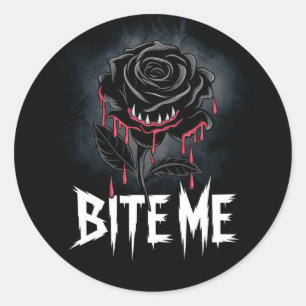 Edgy 'Bite Me' Gothic Rose Design Classic Round Sticker