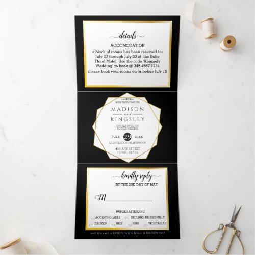 Edgy Black Abstract Amazing Fab Wedding Tri_Fold Invitation