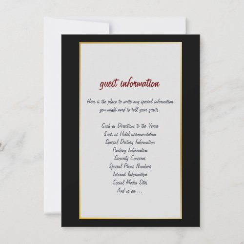 Edgy Black Amazing Fab Wedding Information Invitation