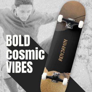 Edgy Black and Gold Modern Skateboard