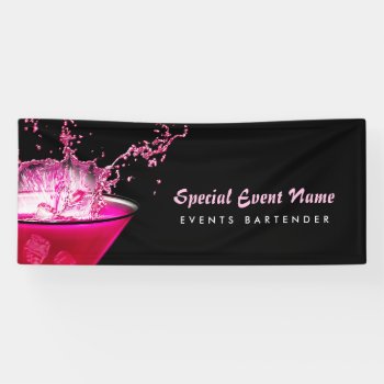 Edgy Black And Pink Splash Bartending Events Banner by GirlyBusinessCards at Zazzle