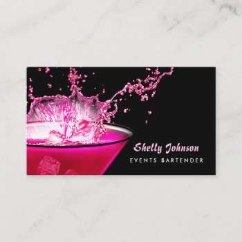 Edgy Black And Pink Splash Events Bartender Business Card by GirlyBusinessCards at Zazzle