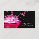 Edgy Black And Pink Splash Events Bartender Business Card at Zazzle